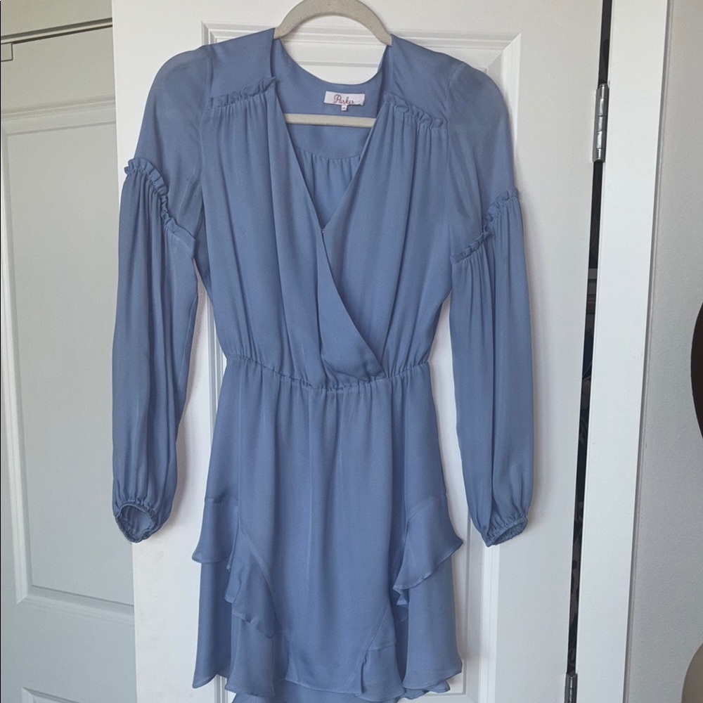 Blue Ruffled Long Sleeve Dress